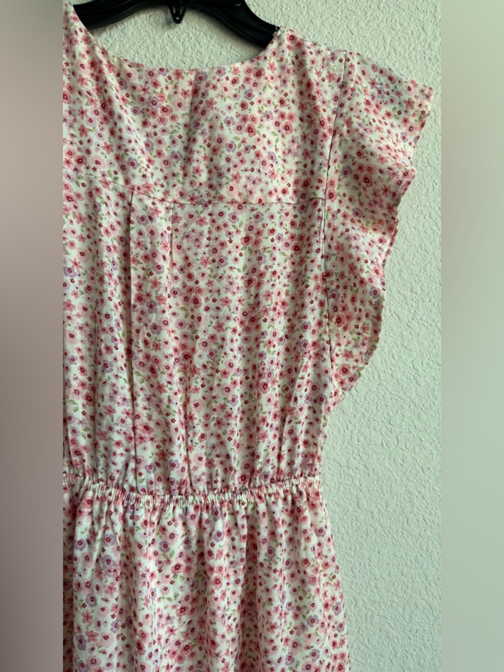 Monteau Floral Ruched Mini Dress Small Tie Front Flutter Sleeve - Picture 4 of 6